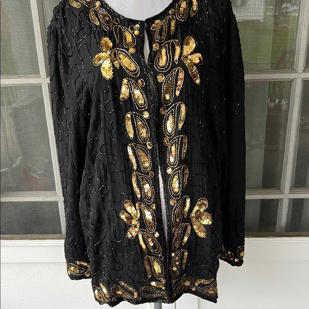 VTG 80s Stenay Beaded Silk Jacket L XL